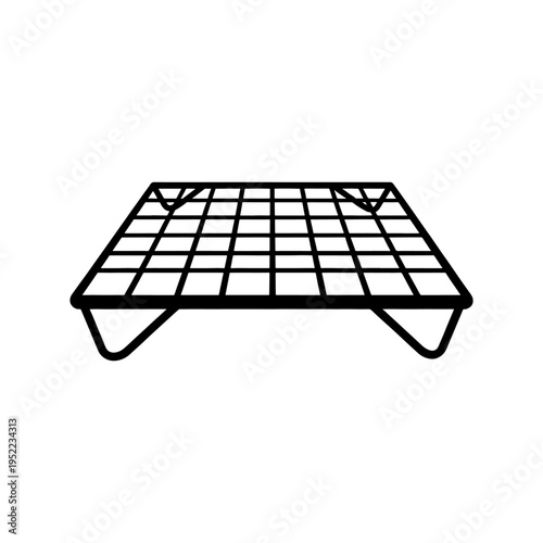 A stark black silhouette of a metal grate or rack displaying a geometric pattern silhouette