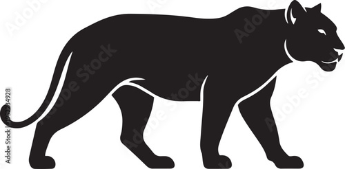 Black silhouette of a powerful panther walking with a sleek body and alert ears panther silhouette big cat