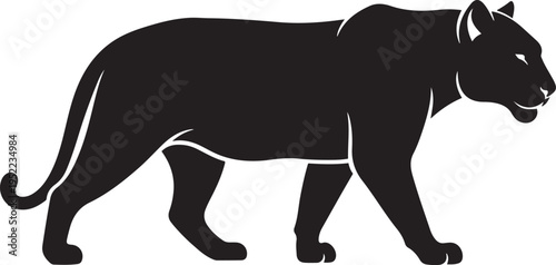 Black silhouette of a walking panther with white outlines on a white background panther silhouette black panther