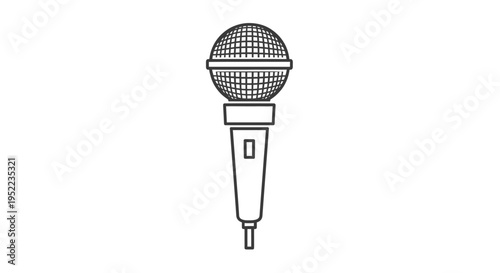 Line drawing of a handheld microphone with a mesh grille on a plain white background.