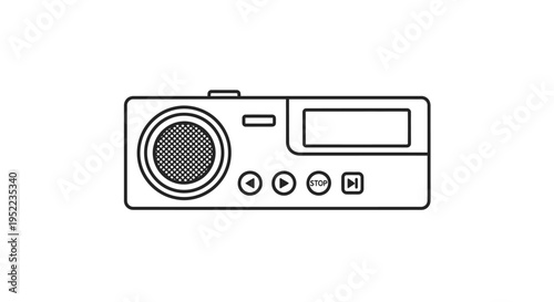 Line drawing of a portable radio with buttons and dials on a white background.