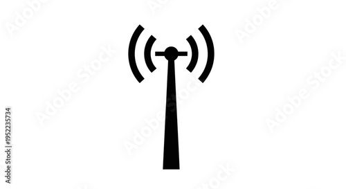 Simple black icon of a cell tower with signal waves on a white background.