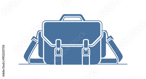 A blue and white illustration of a briefcase with a handle and shoulder straps on a plain white background.