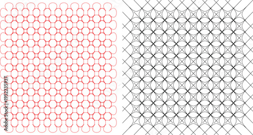 Comparison of red and black knitting patterns on white background