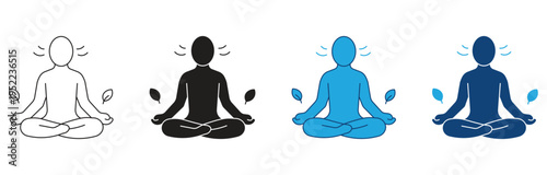 Stress Relief  icon set. A Relaxing Face with Calm Waves Depicting Serenity. Yoga, meditation, and mind relax symbol. Vector illustration.