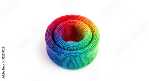 Colorful rainbow sweatband strip rolled and isolated on white background, showcasing vibrant hues in a compact coil design