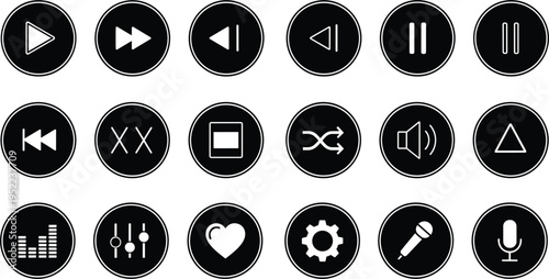 Media Player Control Icon Set Vector Illustration with Play Pause Stop Volume Settings and Audio Interface Symbols