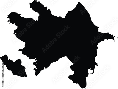 Black silhouette map of Azerbaijan white background