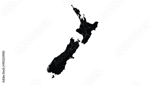 Black silhouette map of New Zealand white background