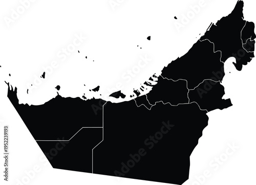 Black silhouette map of United Arab Emirates on white background