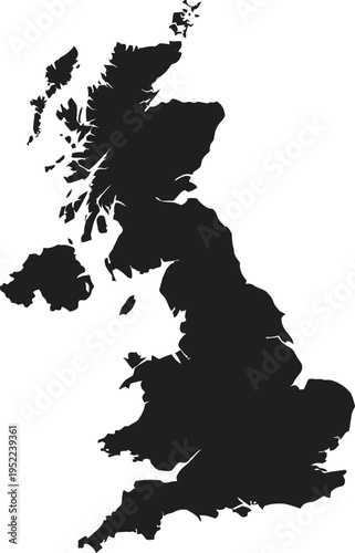 Black silhouette of United Kingdom map on white background