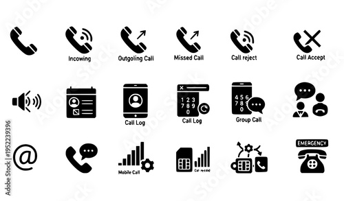 Telephone and Communication Glyph Icons Collection with Call Chat Contact and Mobile Symbols Vector