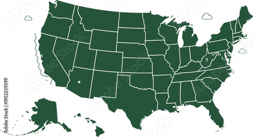 Dark Green United States Map Outline Illustration