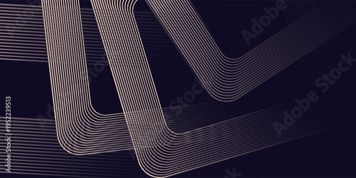 Abstract elegant black background with shiny gold geometric lines. Modern gold diagonal rounded lines pattern. Suitable for covers, posters, web, seminar, presentation
