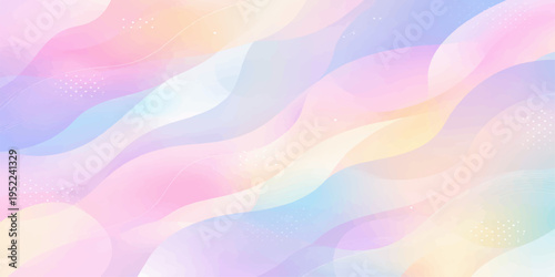 Abstract colorful background featuring artistic geometric waves and a bright rainbow texture creates a seamless vector illustration with light blue and pink shapes for a decorative wallpaper backdrop