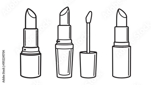 Multiple Lipstick Tubes Minimal Line Drawing Cosmetic Beauty Product Illustration with Symmetrical Modern Design Layout