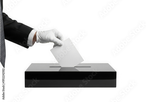 A hand casting a ballot paper into a voting machine during an election process