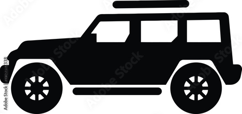 lack silhouette of an off-road 4x4 jeep isolated on white