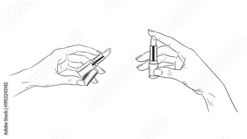 Female Hand Holding Lipstick Minimal Line Art Beauty Illustration with Elegant Makeup Product Presentation and Modern Cosmetic Outline Design