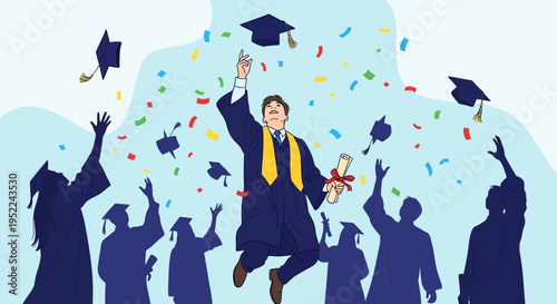 Vector illustration of graduates celebrating graduation