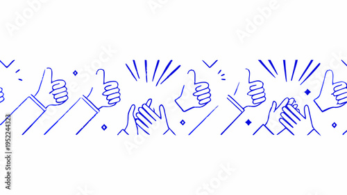 A repeating pattern of blue line drawn hands showing positive gestures