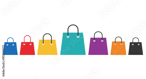 Colorful shopping bags arranged in a neat horizontal row illustration