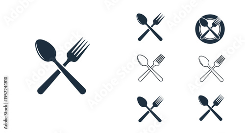 Collection of cutlery icons featuring spoons and forks in various styles