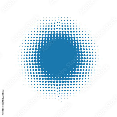 A blue dot pattern illustration with a circular design on a white background