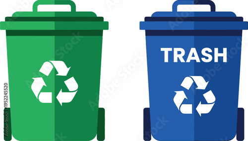 Set of 2 recycling trash can icons vector
