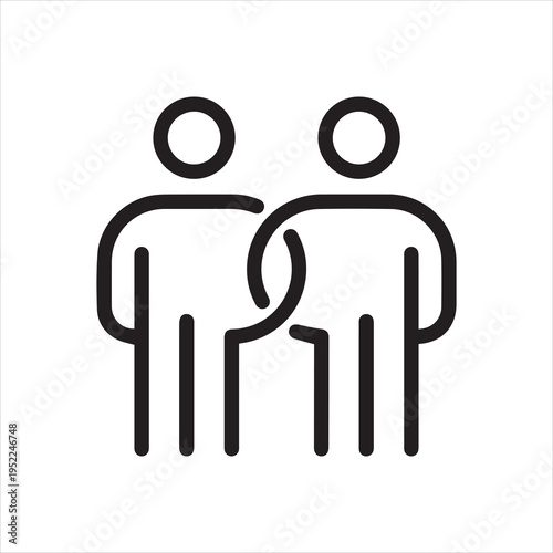 Outline icon two people are connected to each other by a chain of hands. Line sign friendship or partnership, collaborate, teammate, partner teamwork and support. Vector isolated pictogram for Web.