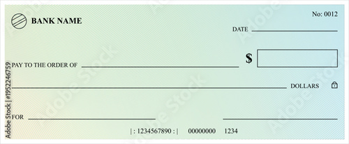 Bank check template with guilloche pattern background. Financial document design for banking, accounting, payment, and business transaction mockup. Vector illustration.
