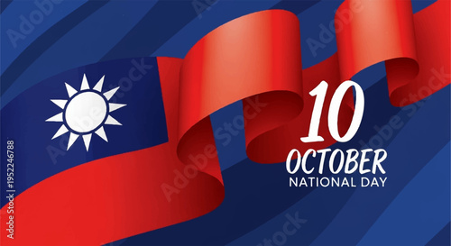 Taiwan national day october 10th celebration flag ribbon design