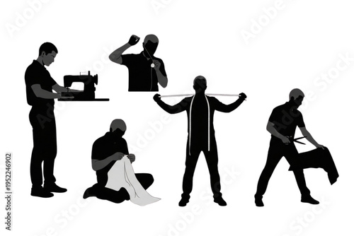silhouettes of sewing men silhouette icon set tailor