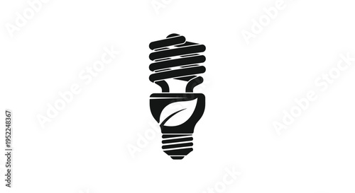 Black silhouette of a compact fluorescent lamp with a leaf