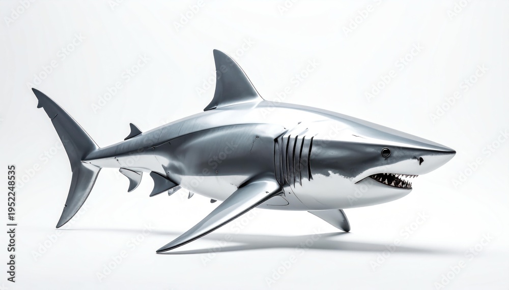 Fototapeta premium Gray Shark Toy Model on White Background.