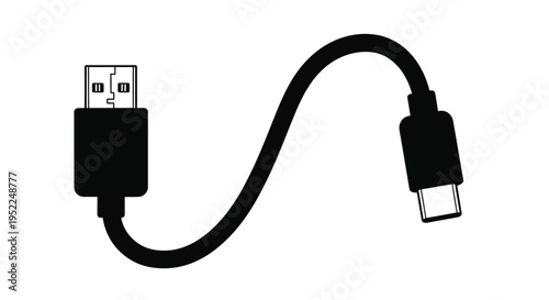 Black and white illustration of a usb c to usb a adapter cable