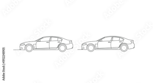 Line drawing of two identical modern sedans in profile view