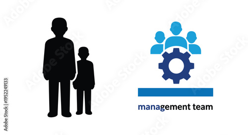 Family and business teamwork concept with silhouettes and gear icon