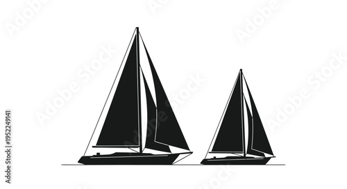 Minimalist illustration of two sailboats on a calm white background