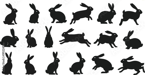 Wild hare silhouette vector graphics bundle of running bunnies