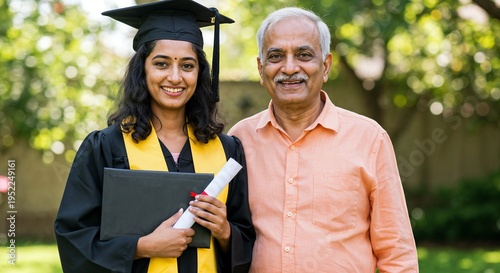 Father and Daughter Celebrating Graduation in a Sunny Garden