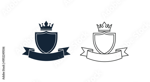 Heraldic shields with crowns and ribbons in contrasting styles