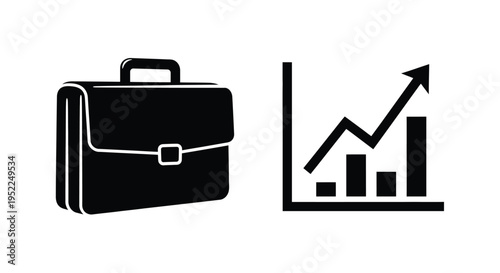 Briefcase and upward trending graph representing business success and growth