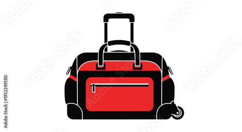 Stylized illustration of a rolling duffel bag with red and black accents