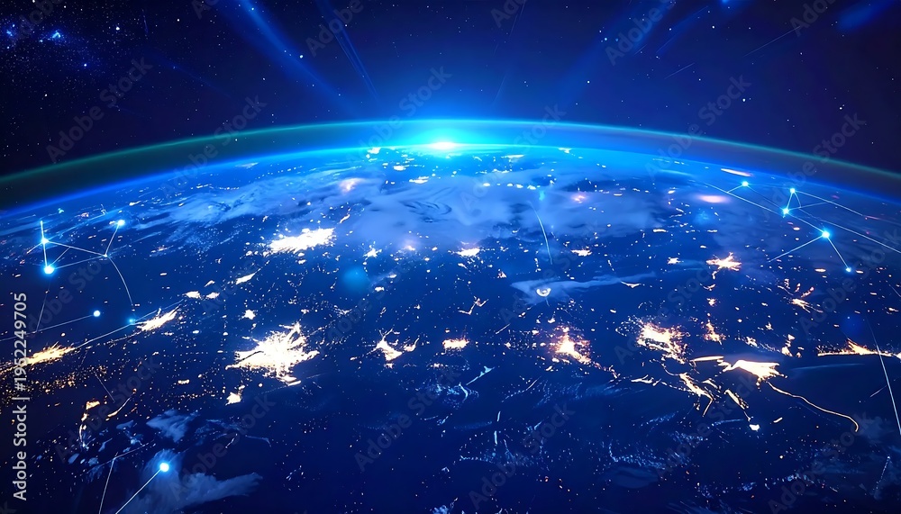 Obraz premium A nighttime view of Earth from space with illuminated city lights (2)