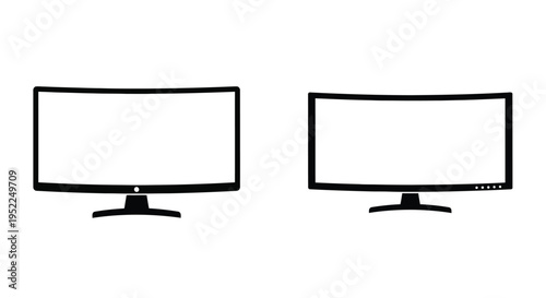 Two black curved computer monitors displayed in a simple graphic style
