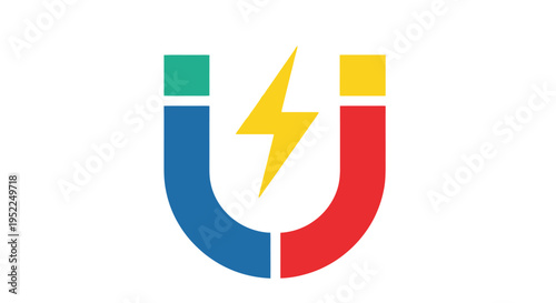Colorful illustration of a horseshoe magnet with a lightning bolt