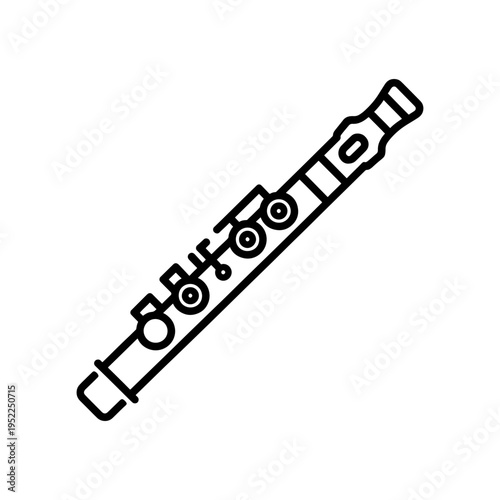 A simple black and white line drawing depicts a flute showcasing its keys and body silhouette