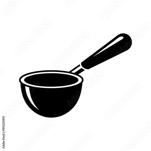 A simple black silhouette depicts a classic ladle commonly used for serving soups and sauces silhouette