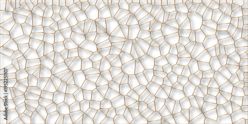 Golden gradient lines stroke abstract white crystalized broken glass background with shadows. Voronoi diagram background. abstract desktop texture design digital art wallpaper, vector illustration.	
